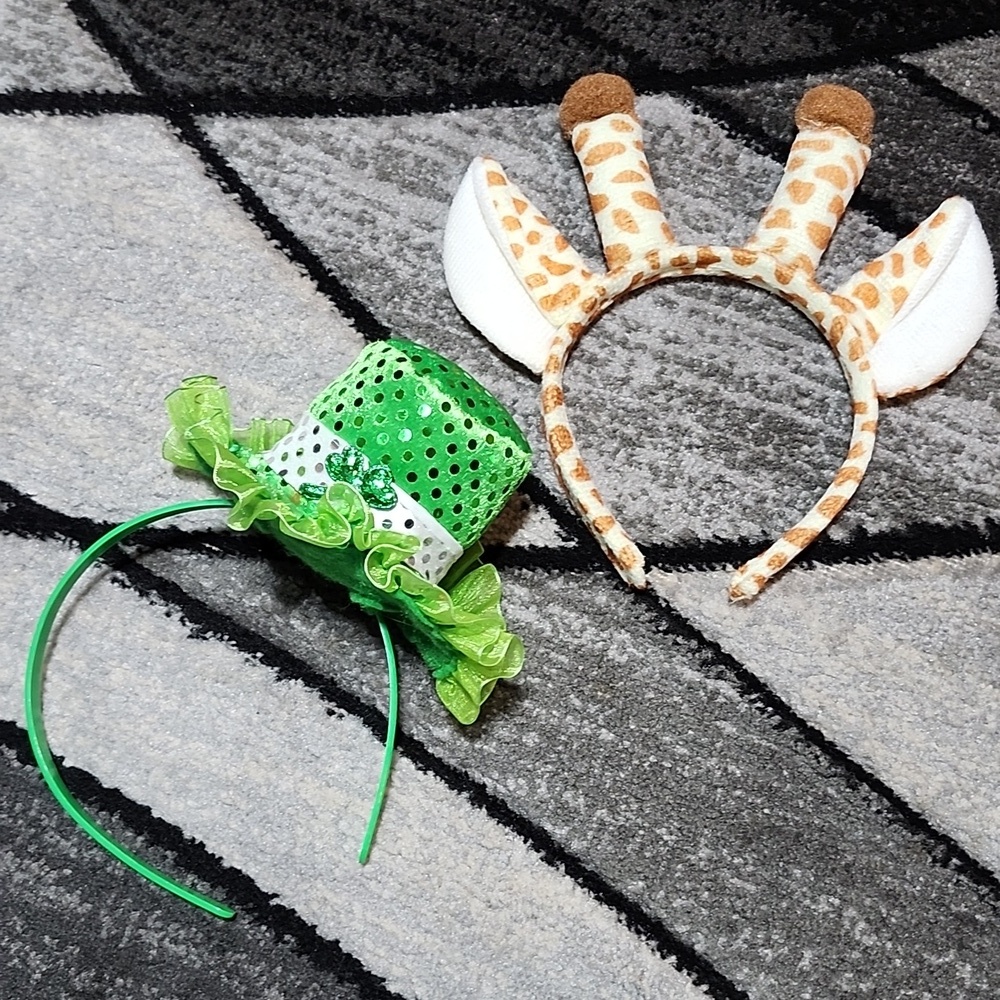 GIRAFFE & LEPRECHAUN MINI SEQUINS TOP HAT UNISEX HEADBANDS BUNDLE
